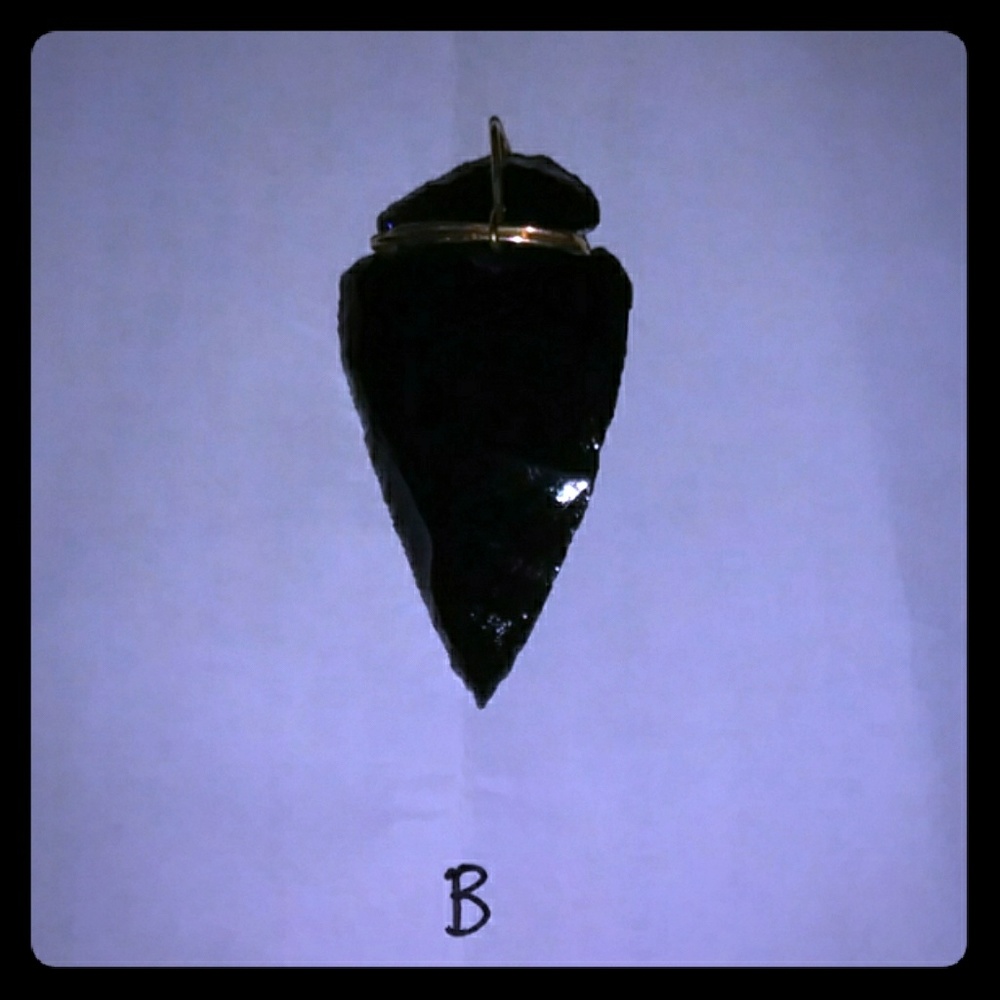 (Reserved) 14k Gold Obsidian Arrowhead Pendant